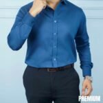 Men's Blue Solid Full Sleeve Shirt | AMAN