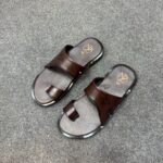 Men’s Brown Toe-Loop Sandals with Perforated Strap