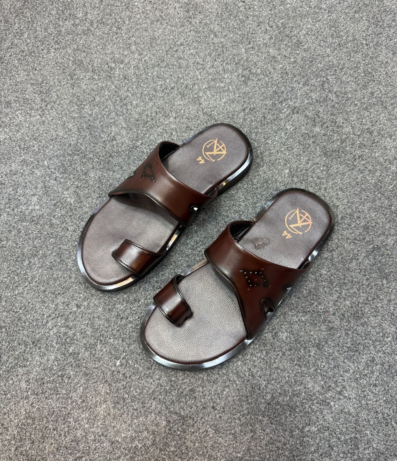 2 Men’s Brown Toe-Loop Sandals with Perforated Strap - Image 1
