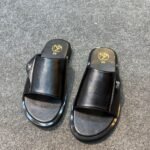 Men’s Black Geometric Cross-Strap Slide Sandals