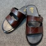 Men’s Brown Buckle-Strap Sandals with Geometric Detail