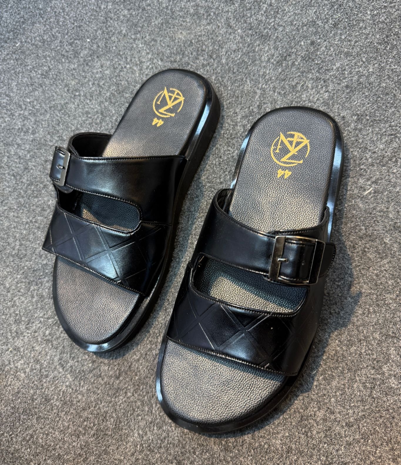8 Men’s Black Toe-Loop Sandals with Perforated Strap - Image 1