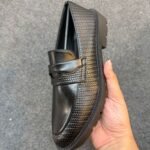 Men's Textured Slip-On Loafers – Black