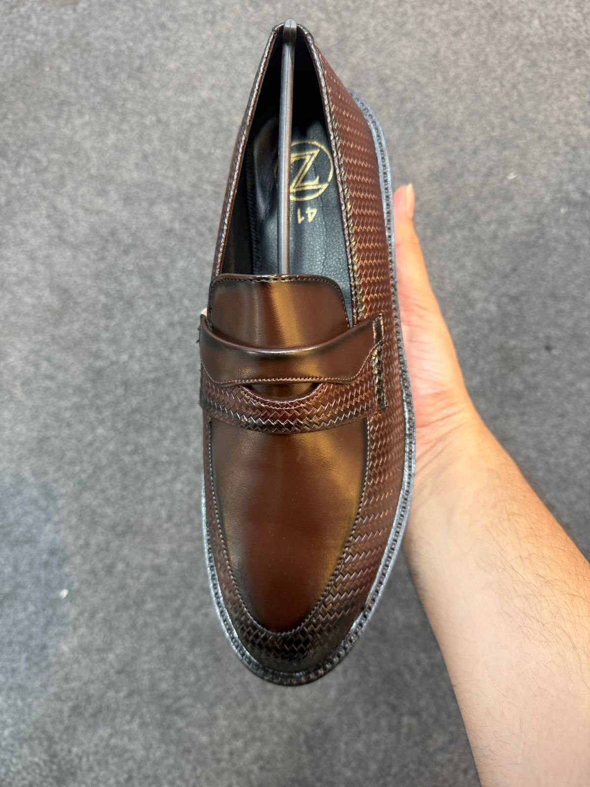 Aman Full Shoe-06 Men's Basketweave-Pattern Slip-On Loafers – Brown - Image 1